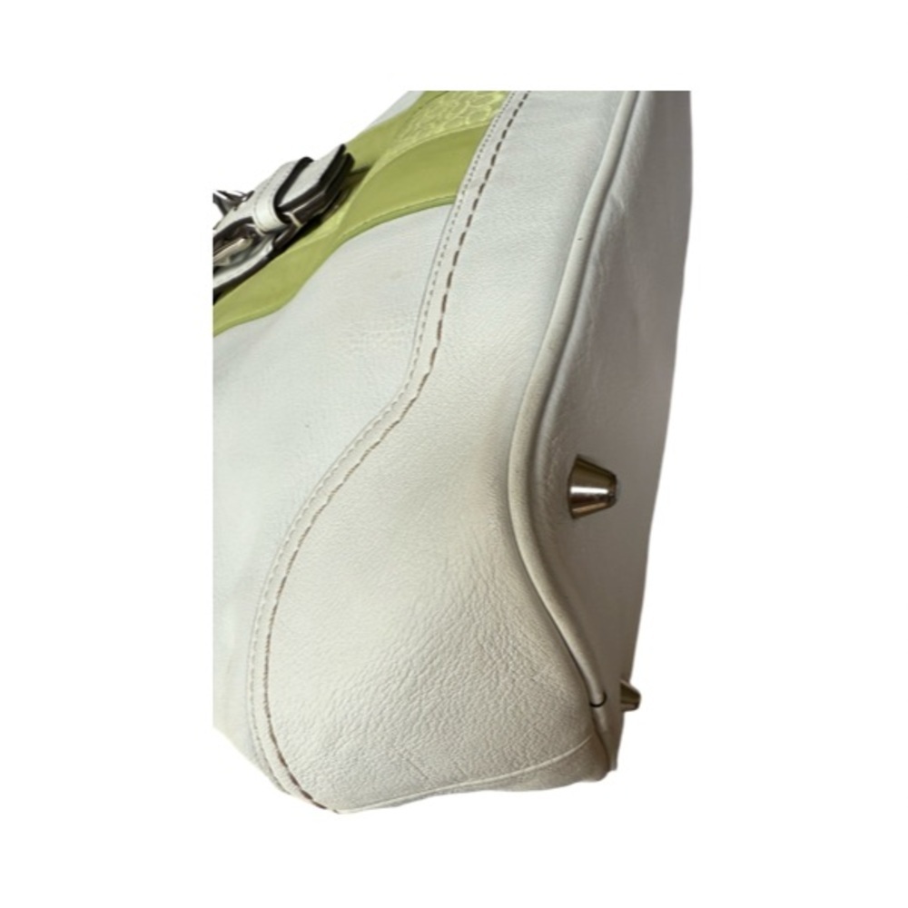 Coach Hampton White Leather Stripe Buckle Double Handle Satchel Bag - Picture 7 of 12